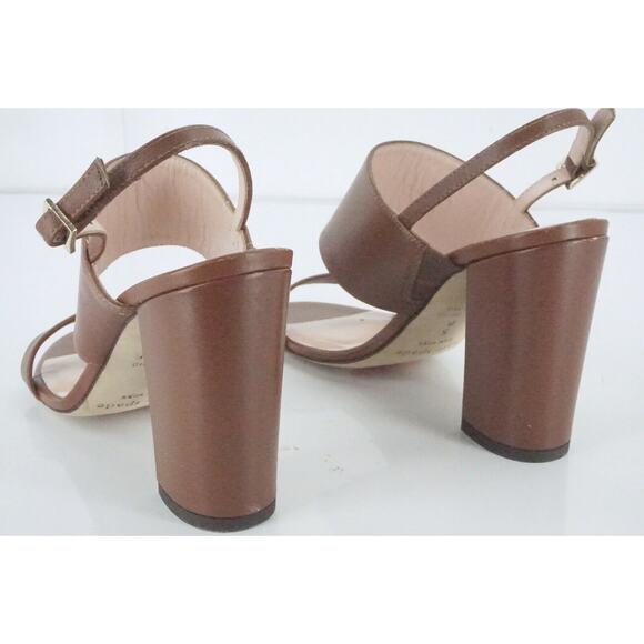 Kate Spade Brown Leather Irvine Ankle Slingback Strap Sandals  Block - Picture 6 of 11